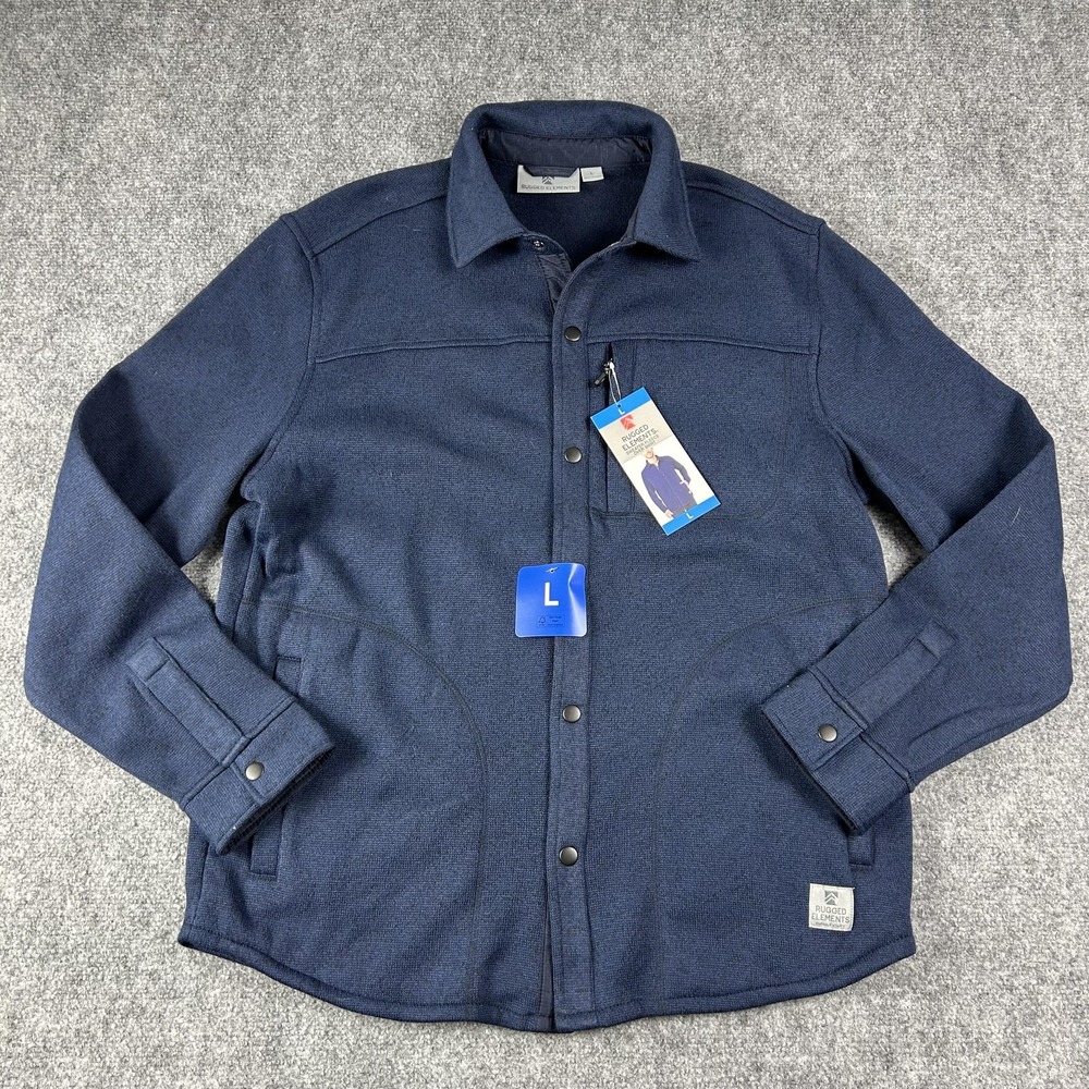 Rugged Elements Jacket Mens Large Navy Sweater Fleece Over Shirt Shacket Outdoor